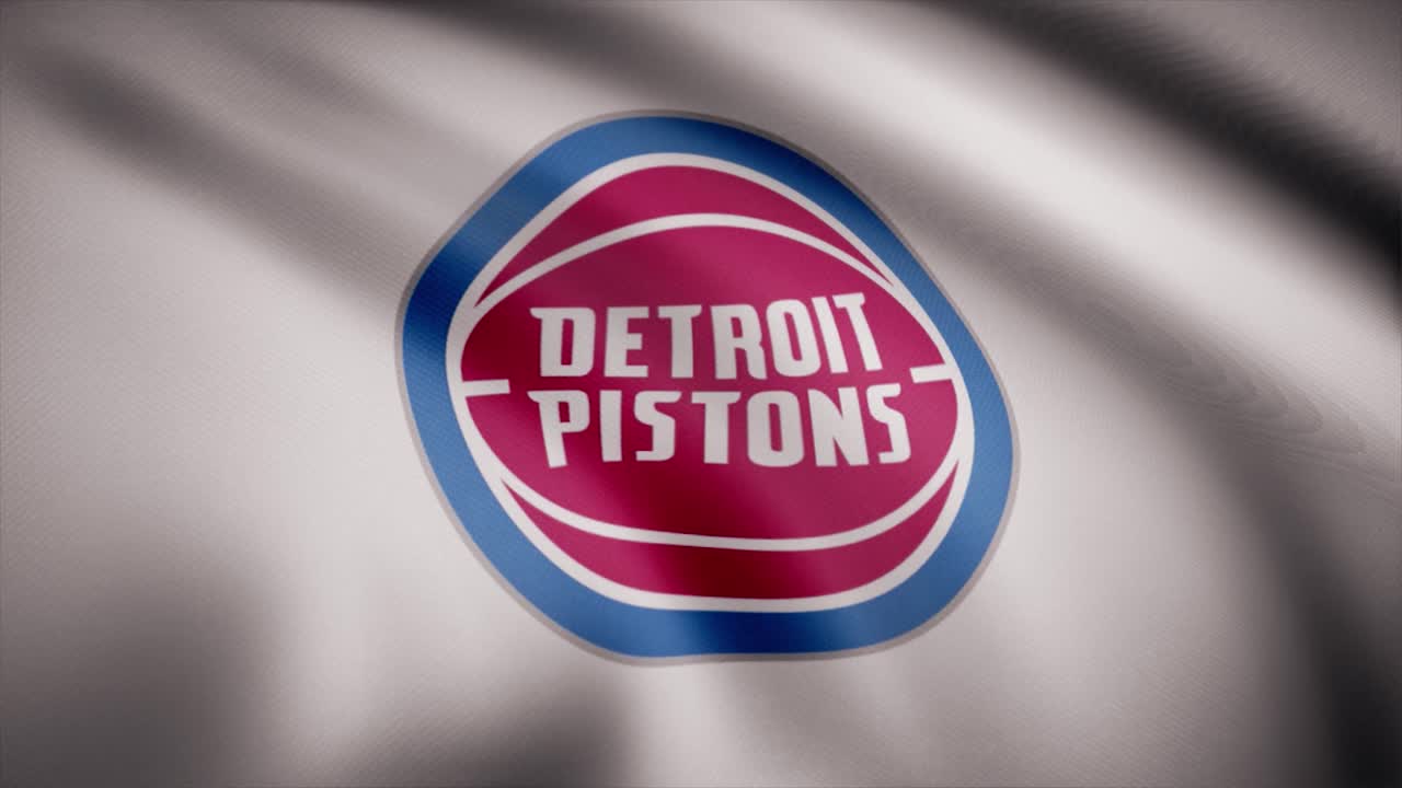el logotipo de los detroit pistons en una bandera ondeando