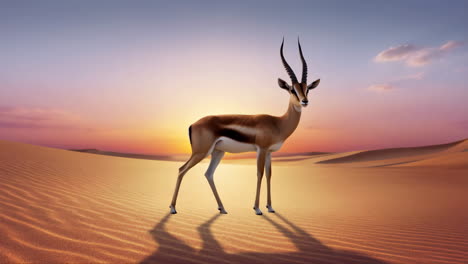 gazelle in the desert at sunset