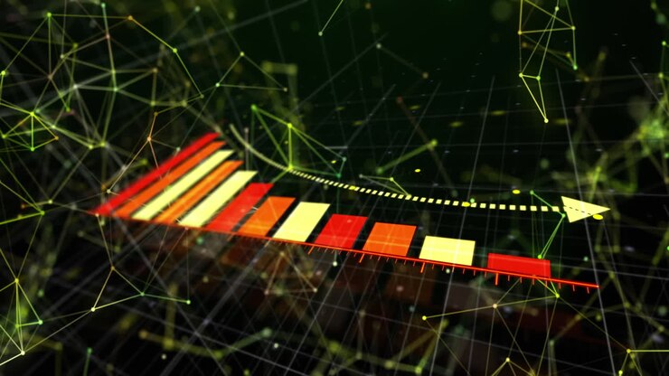 Animazione di rete di connessioni su elaborazione dati su sfondo nero