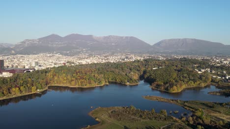 skyline of the city of tirane at sunset, from albania