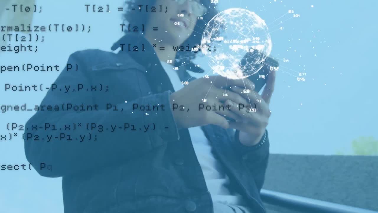 스마트 폰을 사용하는 두 인종 남성을 대상으로 한 데이터 처리 애니메이션