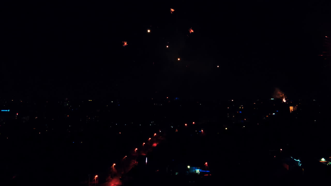 Multiple fireworks during the new year celebration at night