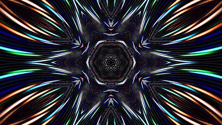lines shape set of dots wave motion, colorful, on black background