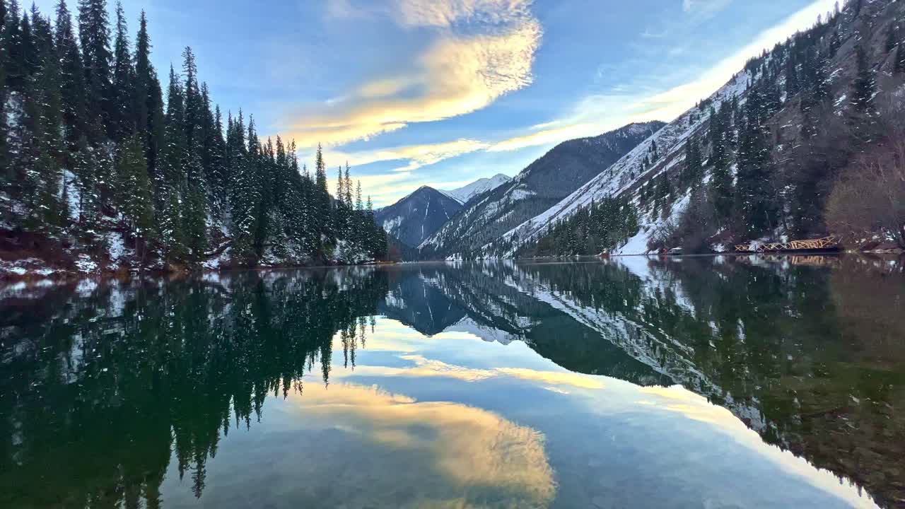 LOW view of the Big Almaty Lake in summer