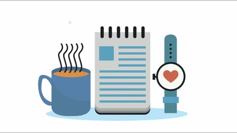 koffiekop met notebook en smartwatch
