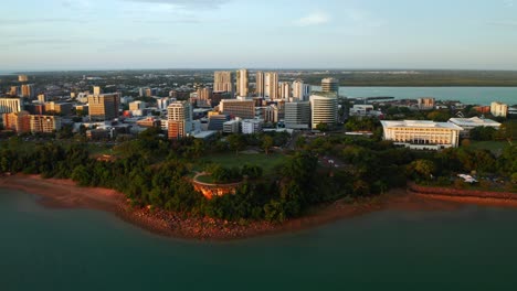 panorama of the high rise buildings on the coastline in darwin city in northern territory, australia