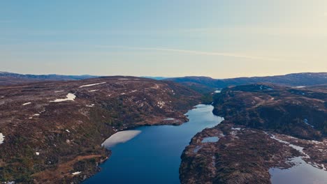 aerial shot of lake reinsjoen in norway