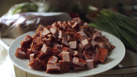 Many-pieces-of-pork-jerky-put-on-a-plate