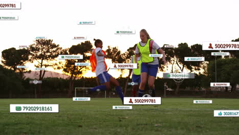 practicing on field, soccer players with animation data tags in school setting