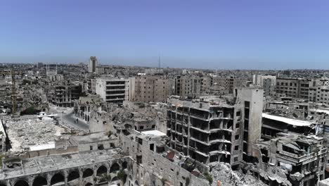 aleppo in syria 10 years after the civil war. we can see ruins of building, destroyed after bombing 4k