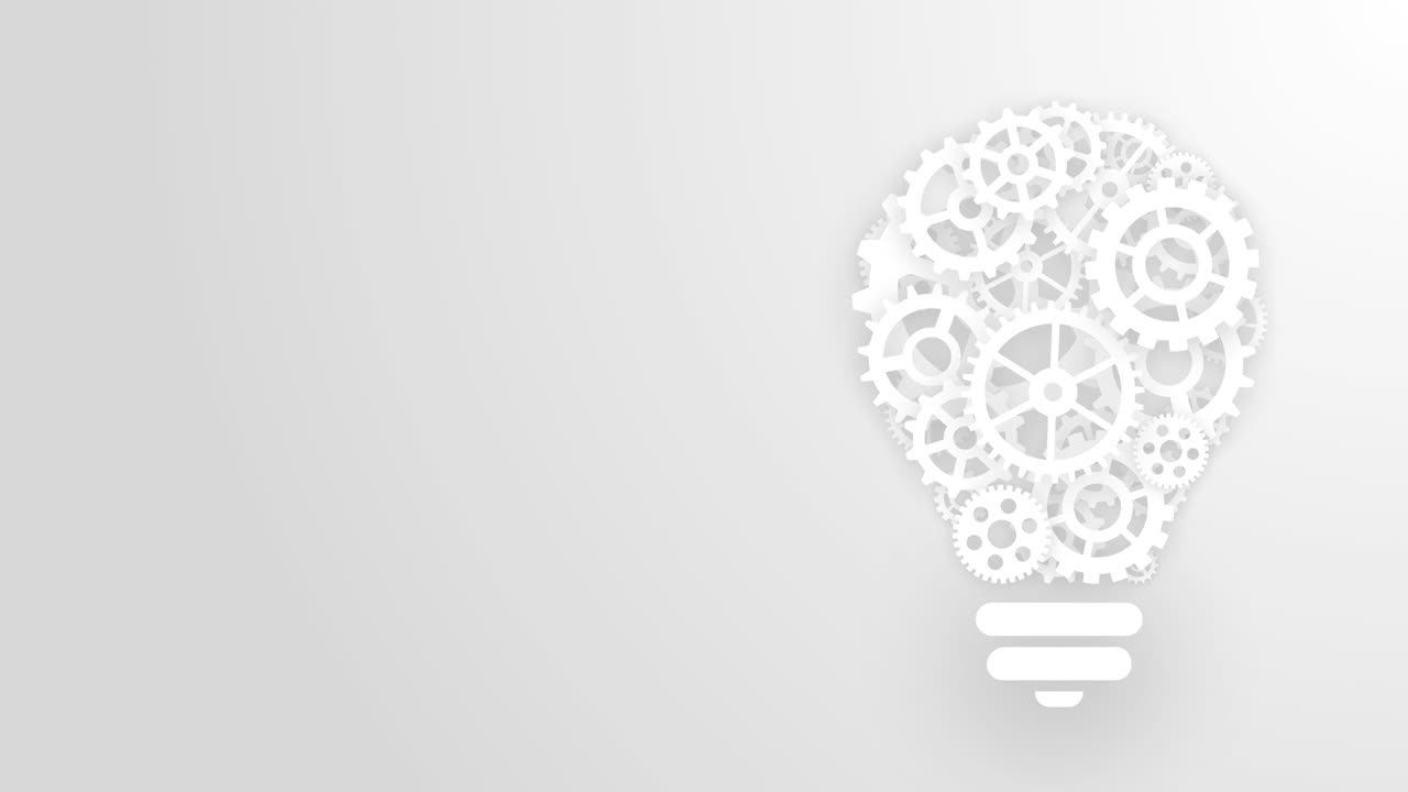 animación de bombilla hecha de engranajes. idea de trabajo en equipo en diseño limpio. negocio loopable, fondo de movimiento corporativo, social y tecnológico.