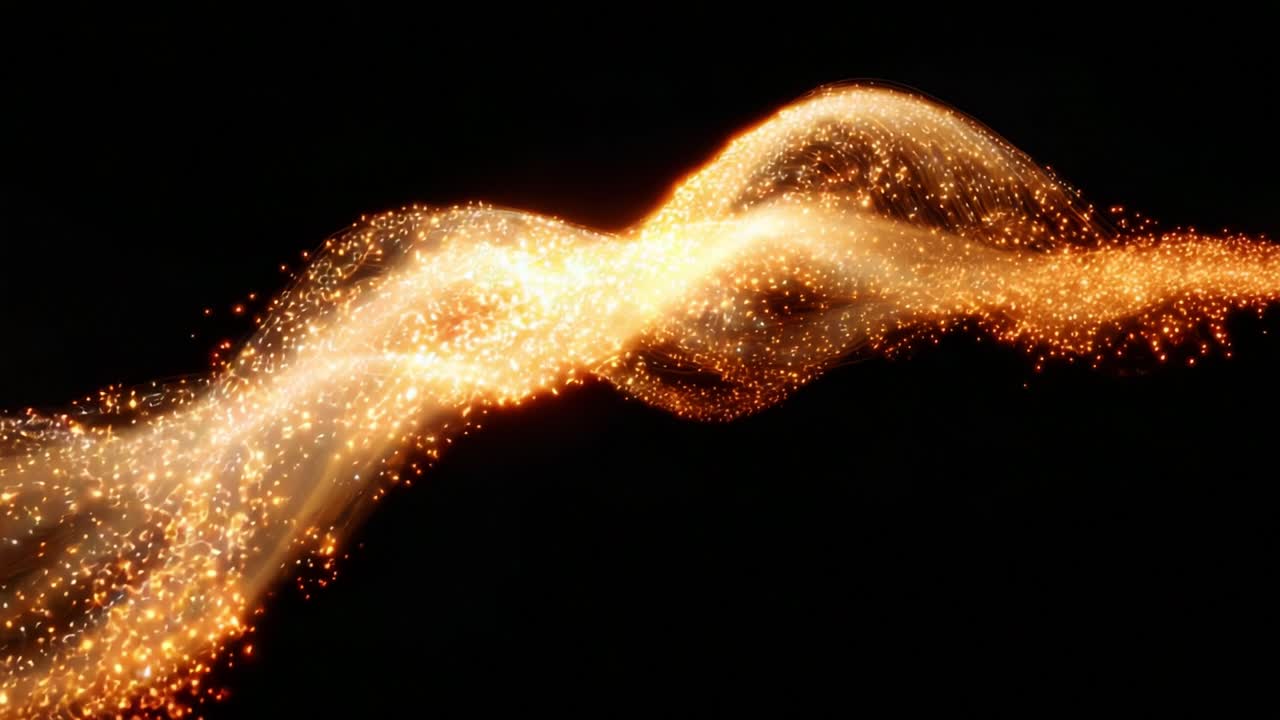 Transcendent Waves of Light: A Captivating Visual Journey Through the Ethereal Dance of Sparkling Particles Against a Deep Black Background