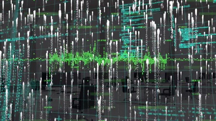 Animation of digital screen with graphs and data processing
