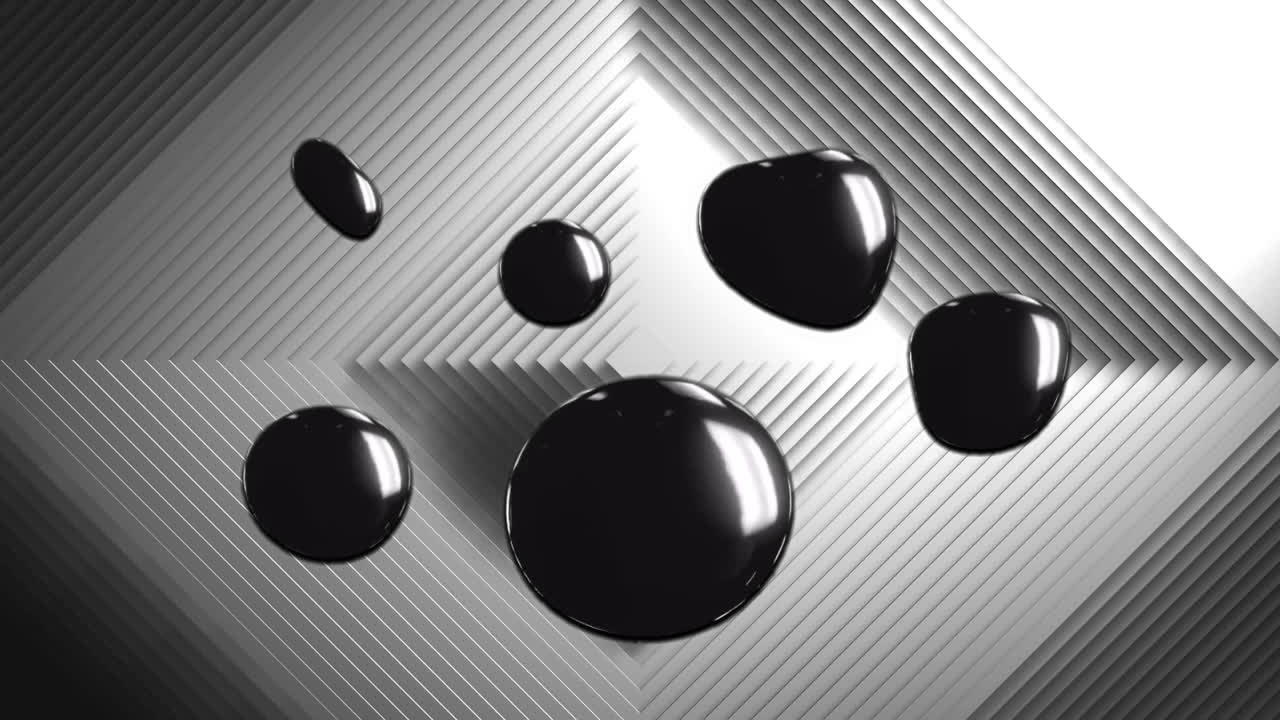 움직이는 회색 사각형 표면 위에 검은 액체의 애니메이션