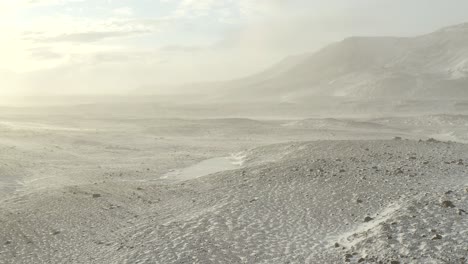 Toma-Cinematográfica-De-Una-Tormenta-De-Nieve-Invernal-Y-Tormenta-De-Viento,-Paisaje-Nevado-Y-Ventoso-En-Islandia