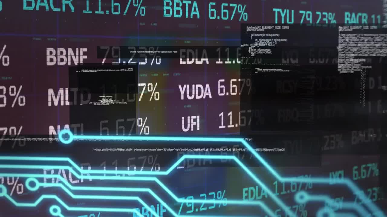 Animation of data processing on black background