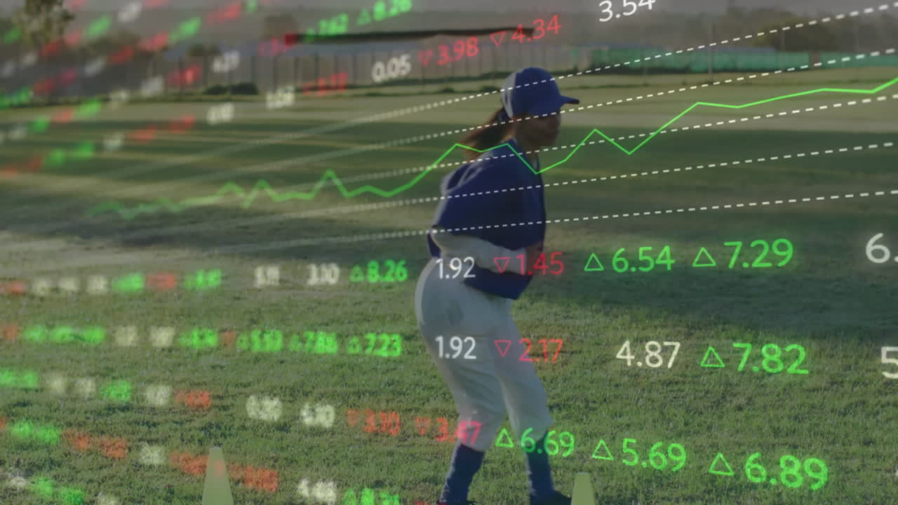 animando los datos del mercado de valores sobre el jugador de béisbol en el campo