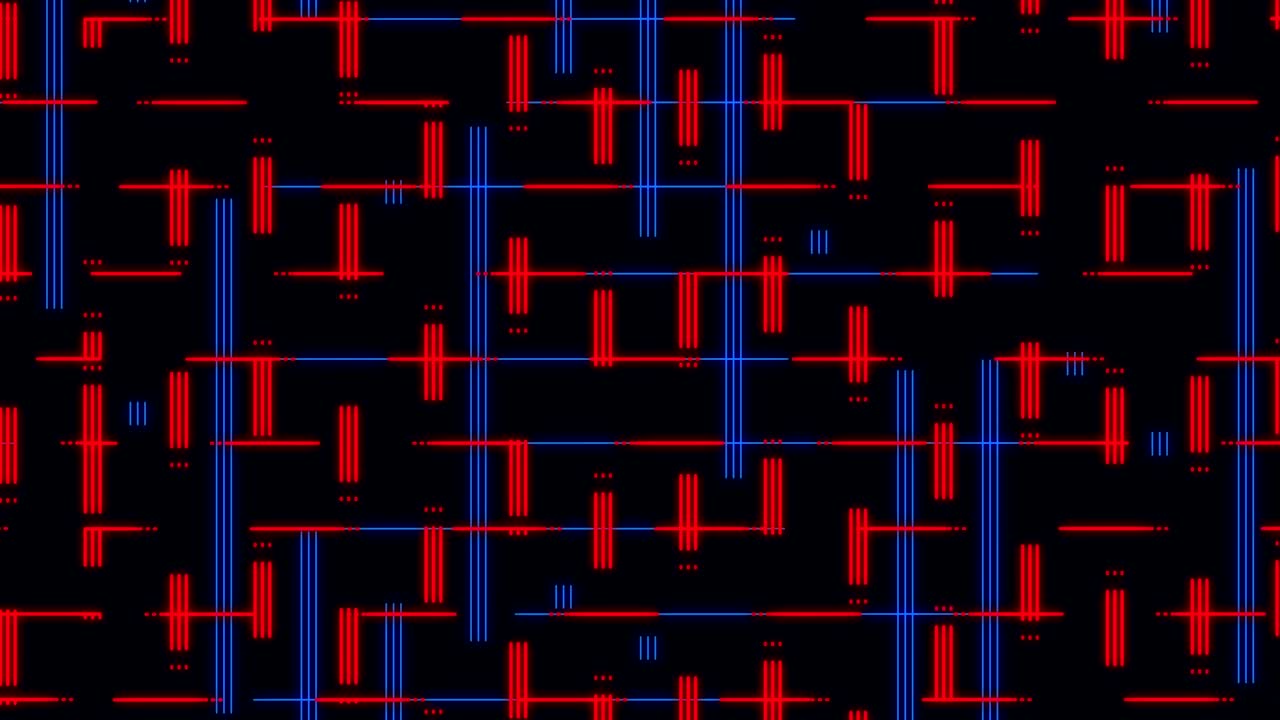 Abstract Cybernetic Pattern Grid with Blue Red Lines Design. Looping Animated Background