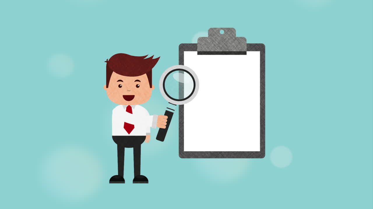 Businessman Examining Document with Magnifying Glass