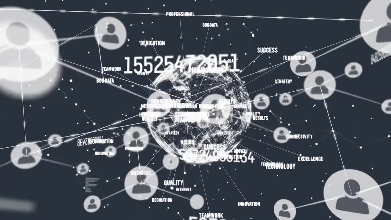 검은색 배경에 연결 네트워크와 함께 지구의 구성