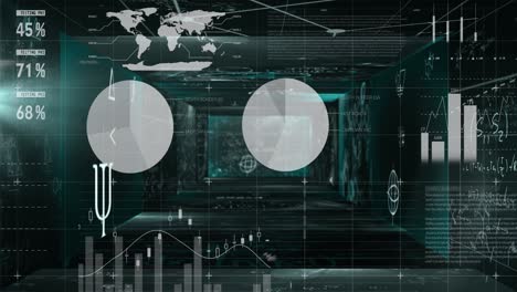 animation of data processing over screens on black background
