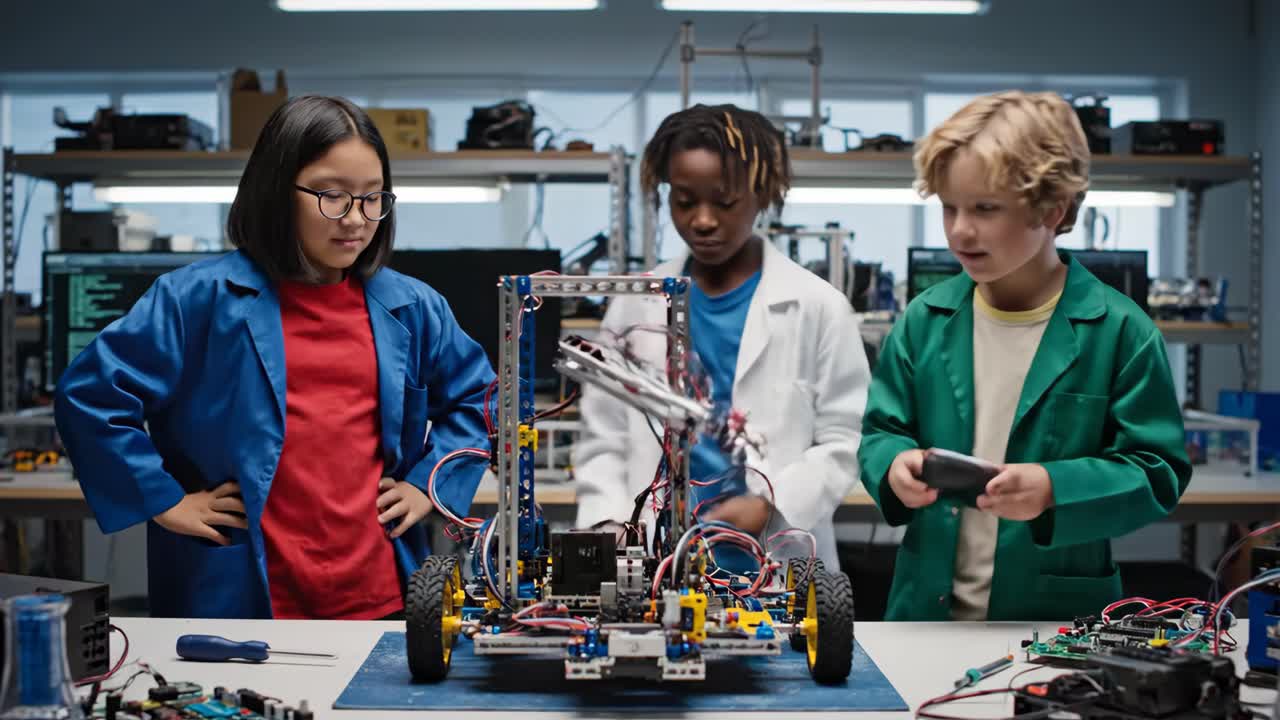 Kids Engaged in Robotics Project