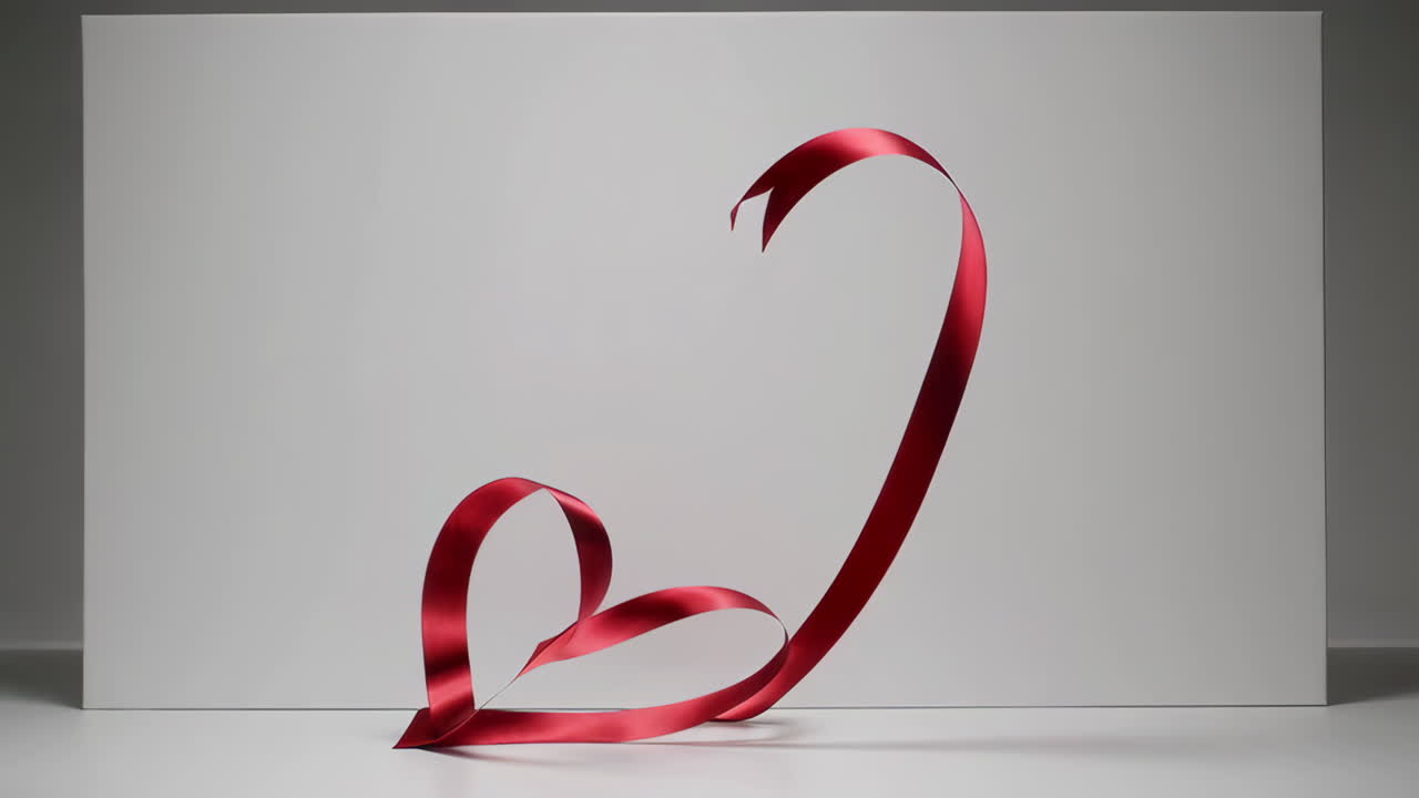 Red Ribbon Forming a Heart Shape Against a White Background
