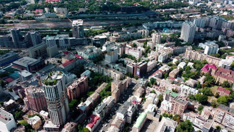 aerial bird's eye view at kyiv central district with residential and business buildings