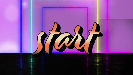 animation of start text and shapes on pink background