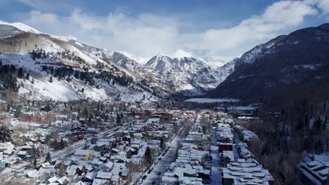 perfect drone shot over telluride, colorado in the winter