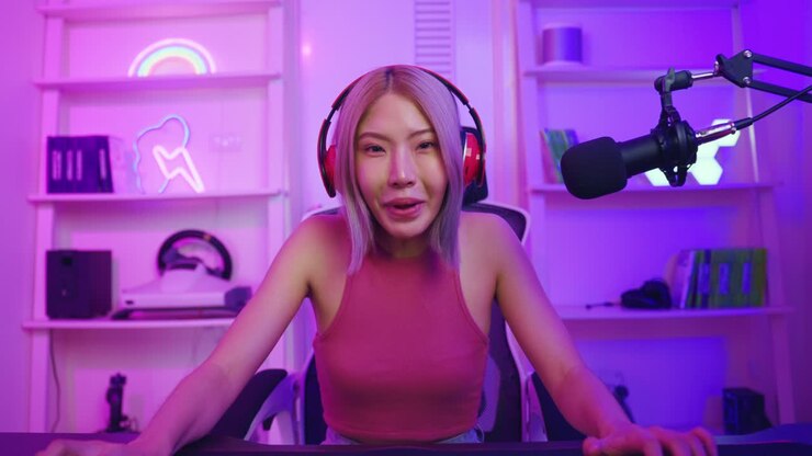 Gamer donna entusiasta in streaming