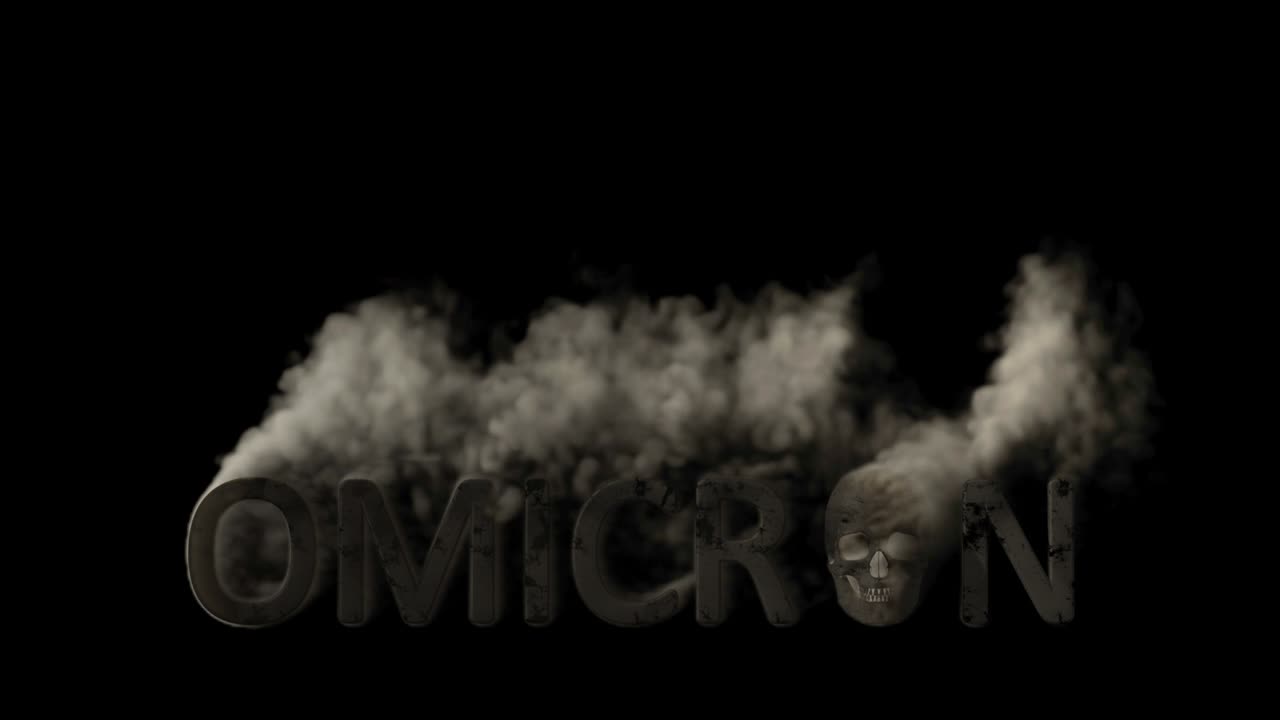 텍스트 오미크론과 두개골 흡연 검은 bg, 고립 - 루프 비디오