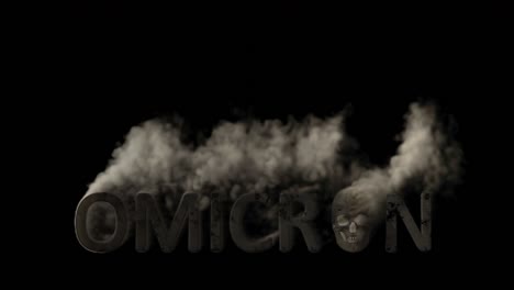 texto omicron con cráneo fumando en bg negro, aislado - video de bucle