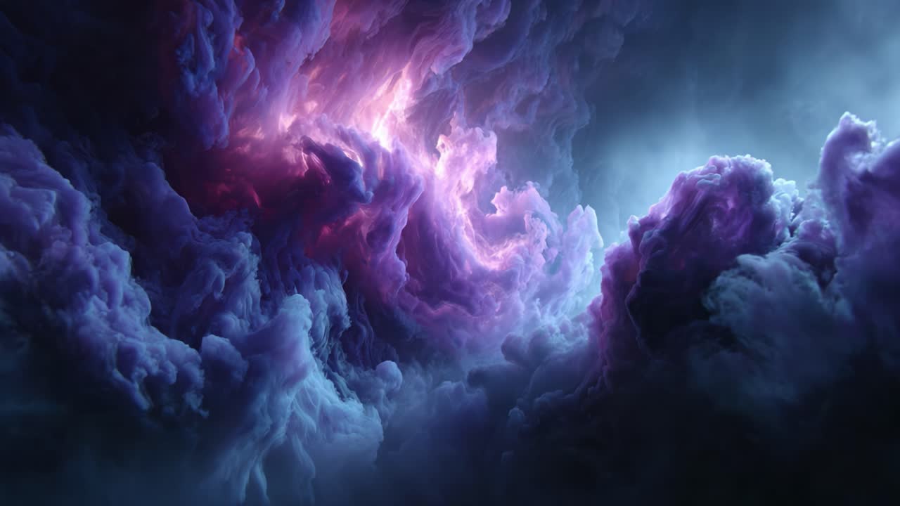 A Mesmerizing Dance of Cosmic Clouds: Captivating Swirls of Purple and Blue with Ethereal Light in a Celestial Background