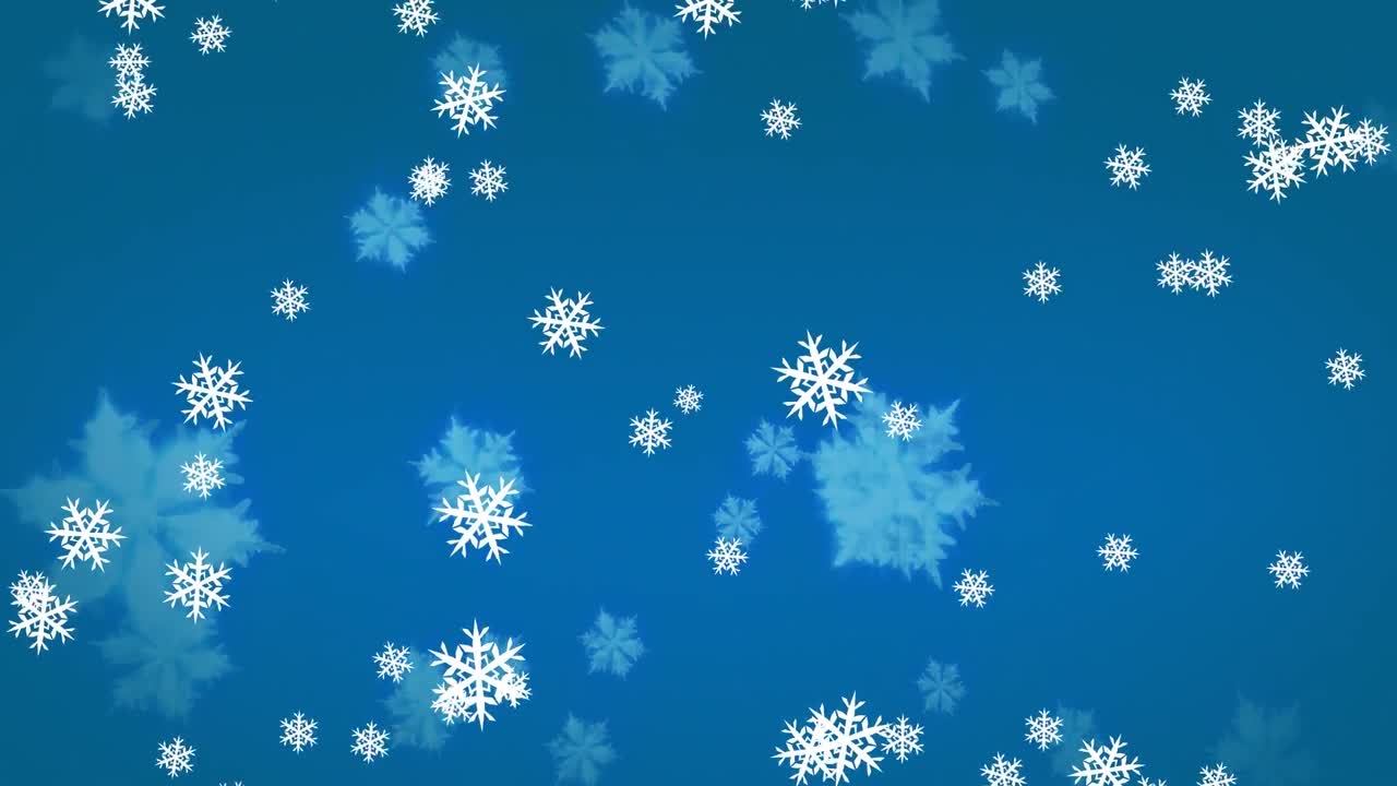 Animation of snow falling over blue background