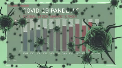 células de covid-19 que se mueven contra el procesamiento de datos del mercado de valores