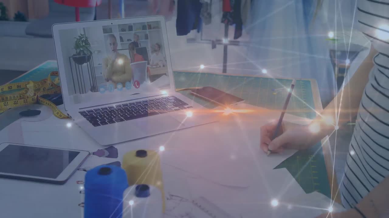 화상 통화를 하는 백인 남성 에 대한 연결 네트워크 의 애니메이션