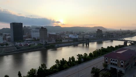 charleston west virginia aerial pullout at sunrise