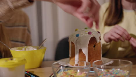 friends decorating easter bread