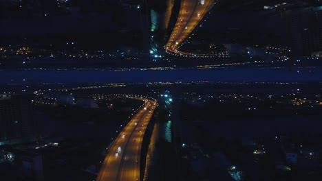 night city bridge aerial view