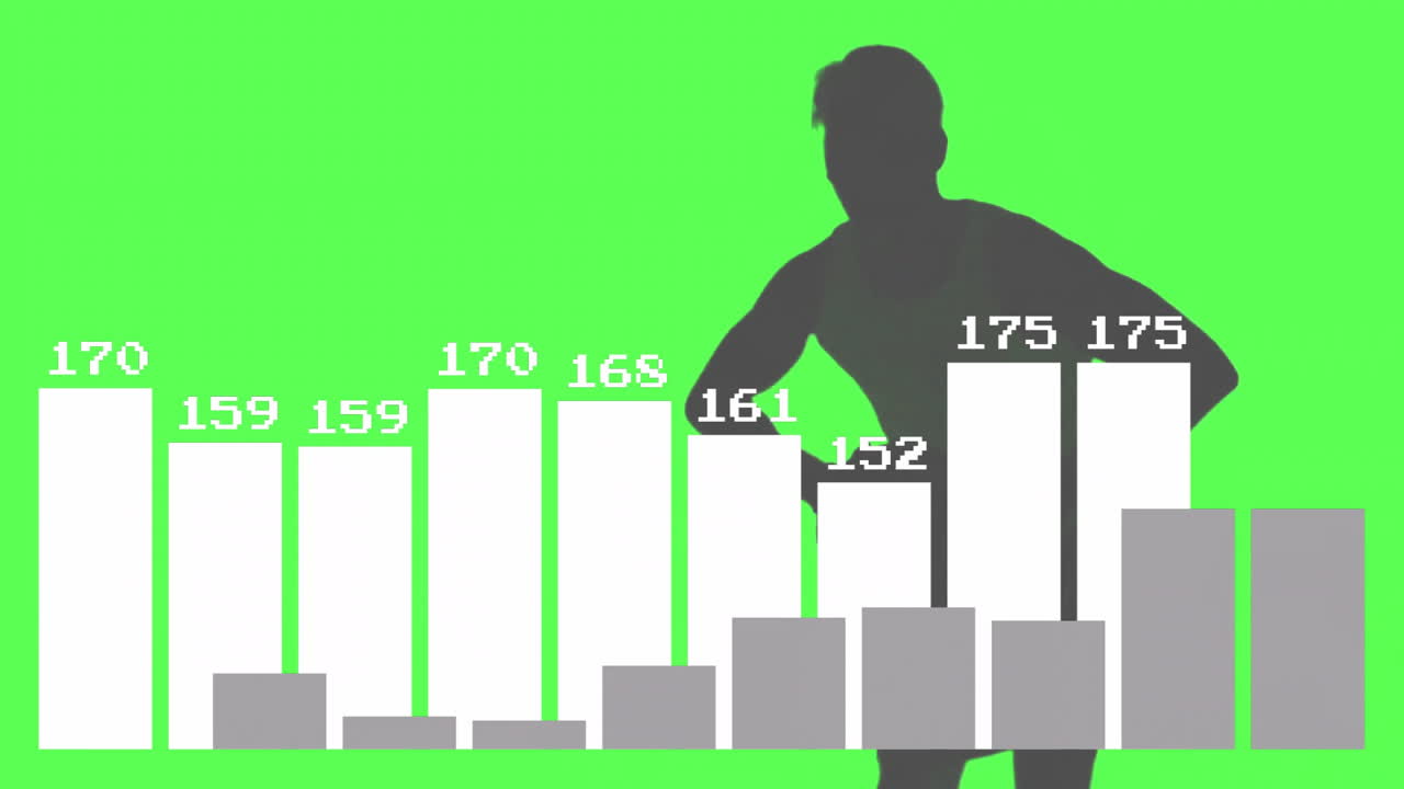 Animation of person silhouette over bar graph with numerical data in school
