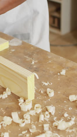 close-up of a carpenter's workbench in a workshop