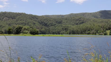 peaceful view of lake and surrounding hills