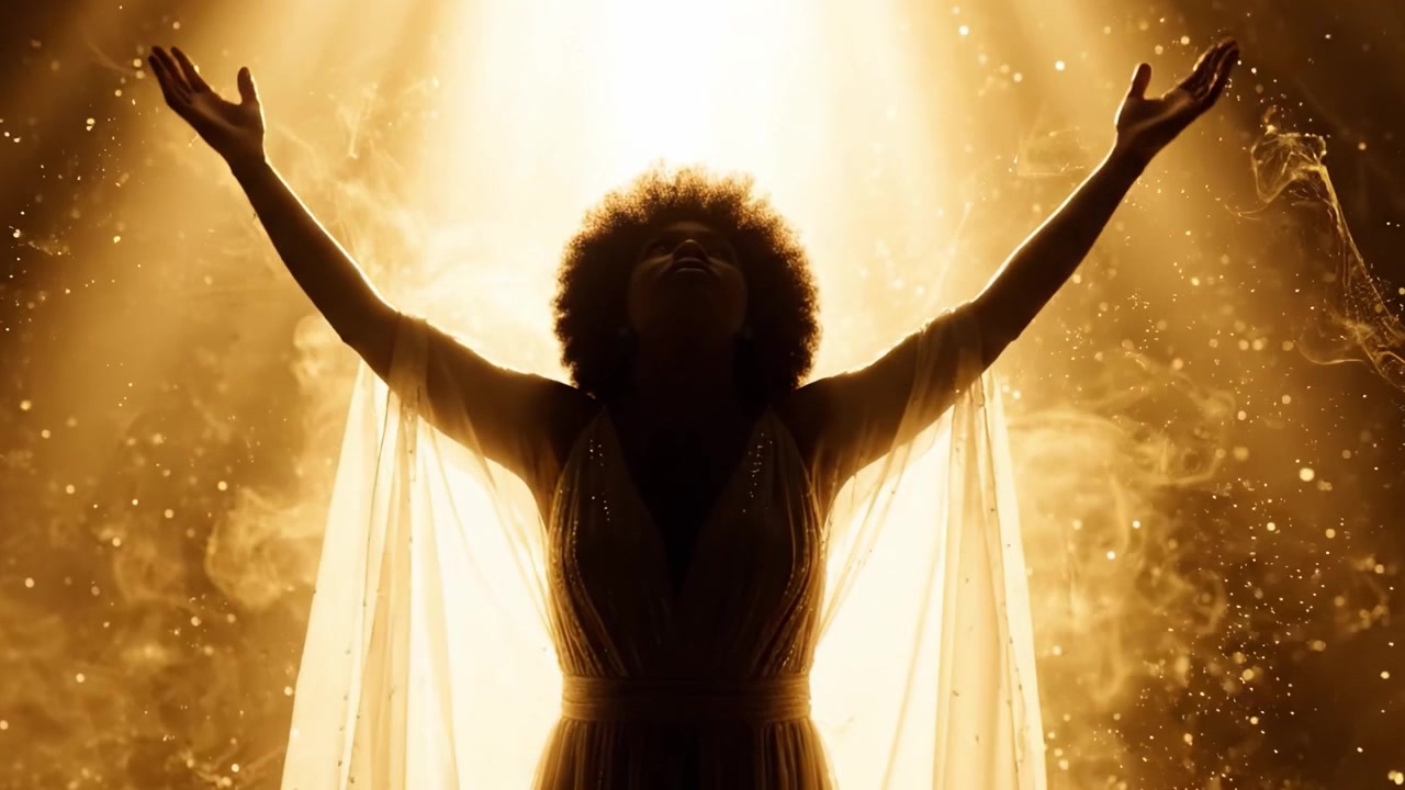 Enigmatic Transformation: A Mysterious Silhouette Bathed in Radiant Light and Ethereal Smoke, Capturing the Essence of Timeless Beauty and Grace