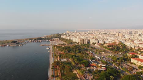 aerial birds eye view famous mersin city panorama with vast building landscape in sunny summer morning