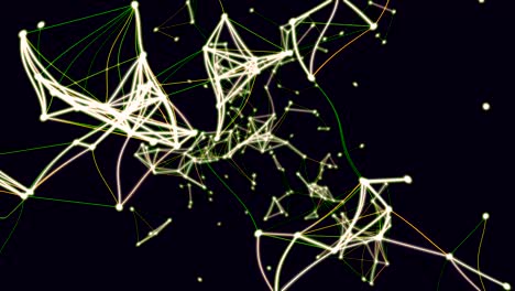 traiettorie colorate che formano triangoli su uno sfondo nero.
