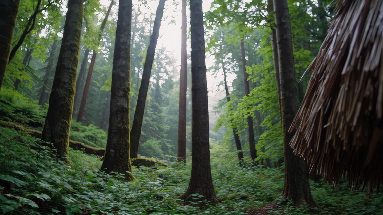 Thatched Hut in a Lush Forest