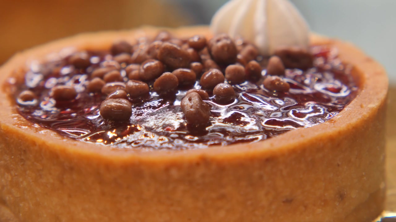 Gourmet Fruit Tart with Red Jam and Chocolate Pearls
