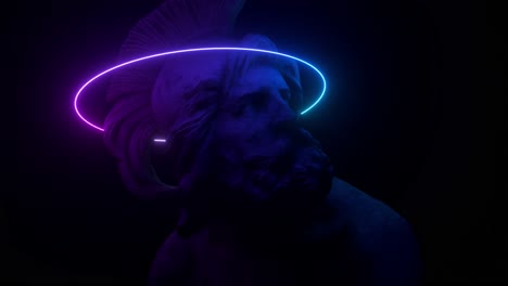 neon halo on ancient statue