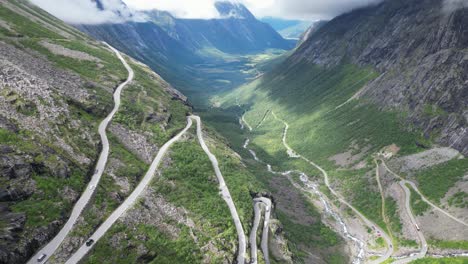 trollstigen mountain pass, norway - scenic route and famous tourist attraction in andelsnes, romsdalen valley - tilting down